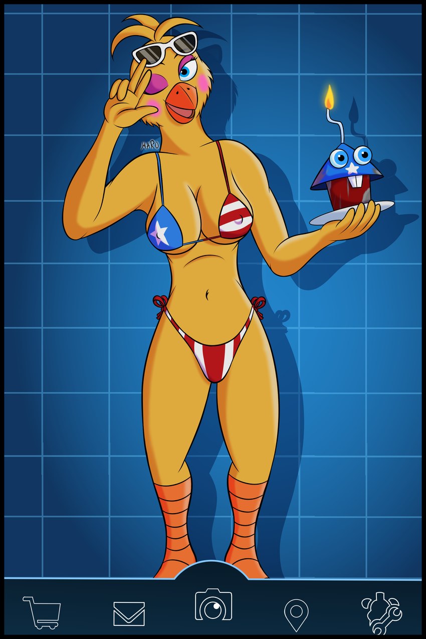 american_flag_bikini anthro beak bikini black_border border breasts clothed clothing female flag flag_bikini flag_clothing flag_print flag_swimwear looking_at_viewer print_bikini print_clothing print_swimwear simple_background smile solo swimwear two-piece_swimsuit united_states_of_america marothedarkrabbit_(artist) five_nights_at_freddy's five_nights_at_freddy's_2 five_nights_at_freddy's_ar scottgames toy_chica_(fnaf) avian bird chicken galliform gallus_(genus) phasianid 2:3 absurd_res digital_media_(artwork) hi_res