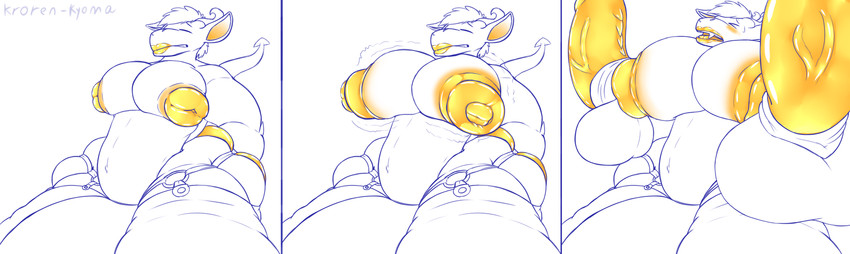 anthro anus big_anus big_butt big_muscles big_pecs big_penis butt clothed clothing dicknipple_balls dicknipples expansion genitals gilded golden_flesh growth huge_anus huge_butt huge_muscles huge_pecs huge_penis hyper hyper_anus hyper_butt hyper_genitalia hyper_muscles hyper_pecs hyper_penis kyoma_iritou male muscular nipple_expansion nipples pecs penis prolapse simple_background solo tail topless unusual_anatomy unusual_genitalia_placement unusual_penis_placement white_background krorenshima mythology dragon mythological_creature mythological_scalie scalie hi_res sketch