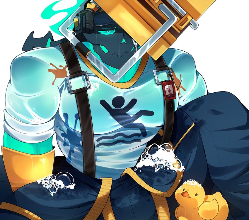 bottomwear clothing gloves handwear male muscular muscular_male pants rubber_duck shirt simple_background solo suds topwear white_background xtoka_samax league_of_legends riot_games tencent thresh humanoid spirit digital_drawing_(artwork) digital_media_(artwork) hi_res