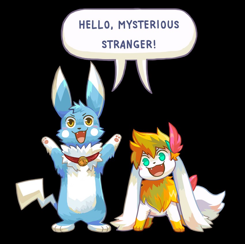 3_fingers 3_toes anthro bell bell_collar blue_body blue_fur blush bow_ribbon cheek_tuft chest_tuft collar cute_fangs dialogue duo facial_tuft fangs feet feral fingers flower fur green_eyes greeting male open_mouth pawpads paws plant simple_background speech_bubble teeth text toes tongue transparent_background tuft wave white_body white_fur yellow_body yellow_eyes yellow_fur unknown_artist fakemon nintendo pokemon ashley_(shaymin) mac_(shrike_alvaron) eevee generation_1_pokemon generation_4_pokemon legendary_pokemon pikachu pokemon_(species) shaymin sky_forme_shaymin absurd_res alpha_channel english_text hi_res