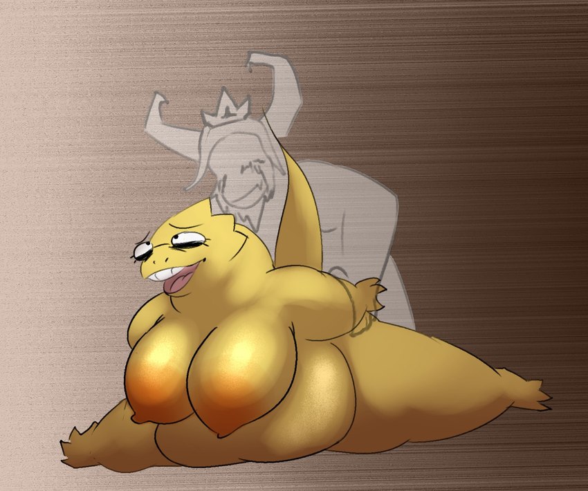 ahegao ambiguous_penetration anthro arm_pull belly breasts eyewear female from_behind_position glasses looking_pleasured male male/female nipples nude obese obese_anthro obese_female overweight overweight_anthro overweight_female penetration scales sex thick_thighs yellow_body yellow_scales oxkingky undertale undertale_(series) alphys asgore_dreemurr bovid caprine goat mammal reptile scalie 2024 hi_res