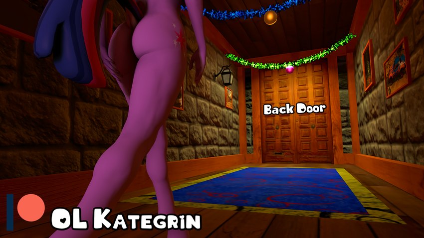 anthro anthrofied approach athletic athletic_female athletic_humanoid back_door big_butt butt carpet carpeted_floor christmas_bauble christmas_decorations christmas_ornament corridor dock_(anatomy) door doorframe doorway female floor hand_on_butt hand_on_own_butt heart_font heart_font_signature heart_in_signature heart_symbol horn humanoid_hands inside jojo_pose logo low-angle_view nude painting parody patreon_logo raised_tail solo stone_wall stylized stylized_text tail text touching_butt touching_own_butt walking walking_away wall_(structure) wide_hips wood wood_floor olkategrin friendship_is_magic hasbro my_little_pony nexgen patreon twilight_sparkle_(mlp) animal_humanoid equid equid_humanoid equine equine_humanoid humanoid mammal mammal_humanoid 16:9 3d_(artwork) absurd_res digital_media_(artwork) hi_res signature source_filmmaker_(artwork) widescreen