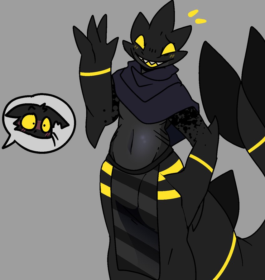 ambiguous_gender anthro black_body black_scales blush blush_lines bottomwear claws clothed clothing duo loincloth male notched_ear open_mouth scales simple_background smile tail yellow_eyes gatotacato felid mammal digital_media_(artwork) hi_res