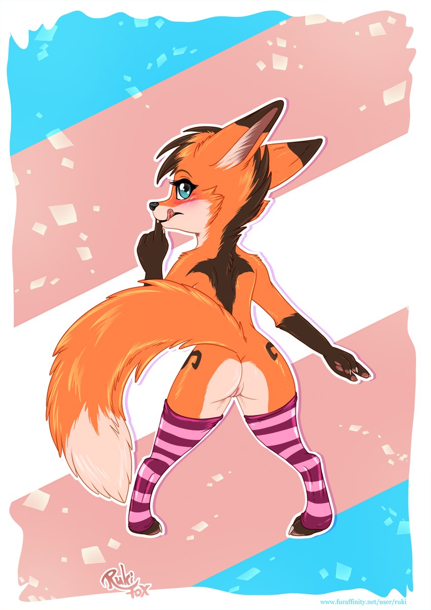 5_fingers anthro breasts feet female fingers fur genitals lgbt_pride orange_body orange_fur pride_colors pussy solo text toes transgender_pride_colors rukifox yumi_(yatofox) canid canine fox mammal 2021 digital_media_(artwork) hi_res url