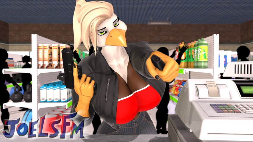 anthro beak breasts cash_register clothed clothing female food glock_17 gun hair handgun holding_object holding_weapon looking_at_viewer magazine_(gun) pistol ranged_weapon solo weapon joelsfm glock madison_(joelsfm) accipitrid accipitriform avian bird eagle 16:9 3d_(artwork) 4k absurd_res digital_media_(artwork) hi_res meme source_filmmaker_(artwork) widescreen