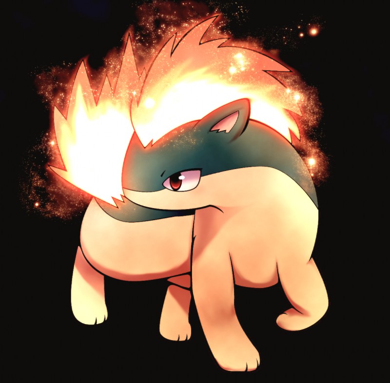 3_fingers 3_toes ambiguous_gender black_background feet feral fingers fire red_eyes shadow simple_background solo toes rag._(artist) nintendo pokemon generation_2_pokemon mammal mustelid pokemon_(species) quilava