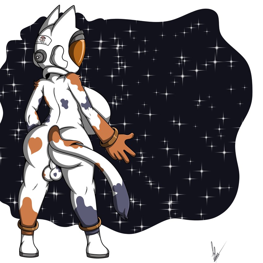 anthro astronaut balls big_breasts breasts butt genitals gynomorph intersex nude rear_view space standing felestell family_guy peter_griffin calico_cat domestic_cat felid feline felis mammal 1:1 absurd_res hi_res signature