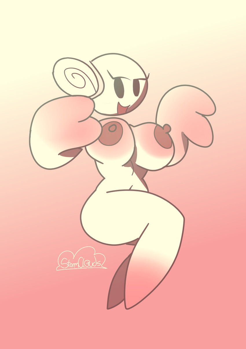 big_breasts black_eyes breasts brown_nipples female limbless looking_at_viewer navel nipples nude nude_female open_mouth open_smile simple_background smile solo thick_thighs white_body wings unfortu-nate mario_bros nintendo paper_mario luvbi humanoid nimbi 2022 digital_media_(artwork) full-length_portrait hi_res portrait