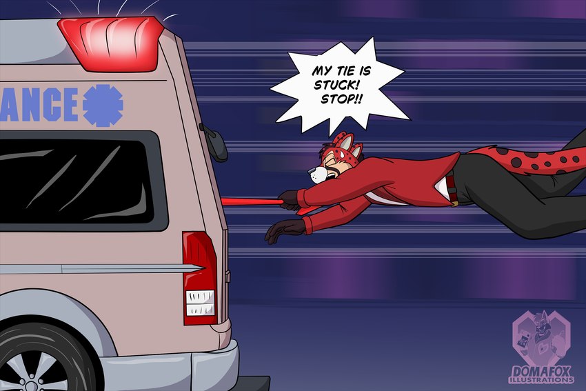 ambulance anthro biped male male_anthro necktie domafox fan_character cheetah demon felid feline mammal hi_res