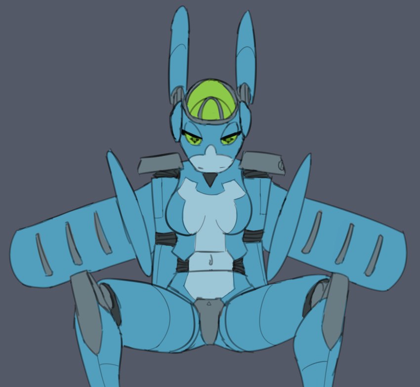 aircraft airplane anthro armor armor_plates bedroom_eyes blue_body breasts female green_eyes green_sclera joints machine narrowed_eyes not_furry robot_ears seductive simple_background sitting small_breasts solo spread_legs spreading vehicle wings vawfag aida_(vawfag) a-10 aircraft_humanoid living_aircraft living_machine living_vehicle robot robot_anthro 2017 digital_media_(artwork)