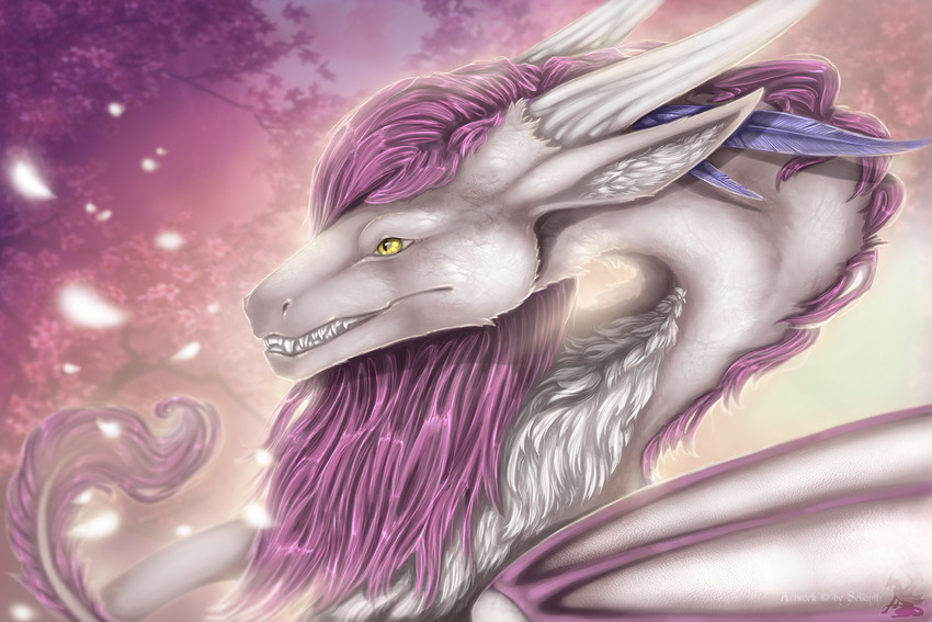 fur hair purple_hair smile solo teeth white_body white_fur yellow_eyes selianth mythology dragon furred_dragon furred_scalie mythological_creature mythological_scalie scalie 2021 3:2 digital_media_(artwork) hi_res