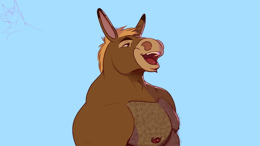 adam's_apple anthro body_hair chest_hair long_ears male mohawk muscular nipples smile solo teeth tongue timberdonk asinus donkey equid equine mammal 16:9 4k absurd_res hi_res widescreen