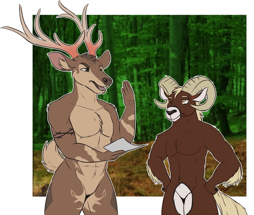 anthro brown_body brown_fur duo forest forest_background fur lost male map nature nature_background nude one_eye_closed plant snout tree wink unknown_artist bronx_buckridge luka_o'lafferty bovid caprine cervine deer elk hybrid mammal roosevelt_elk buck_(disambiguation) hi_res