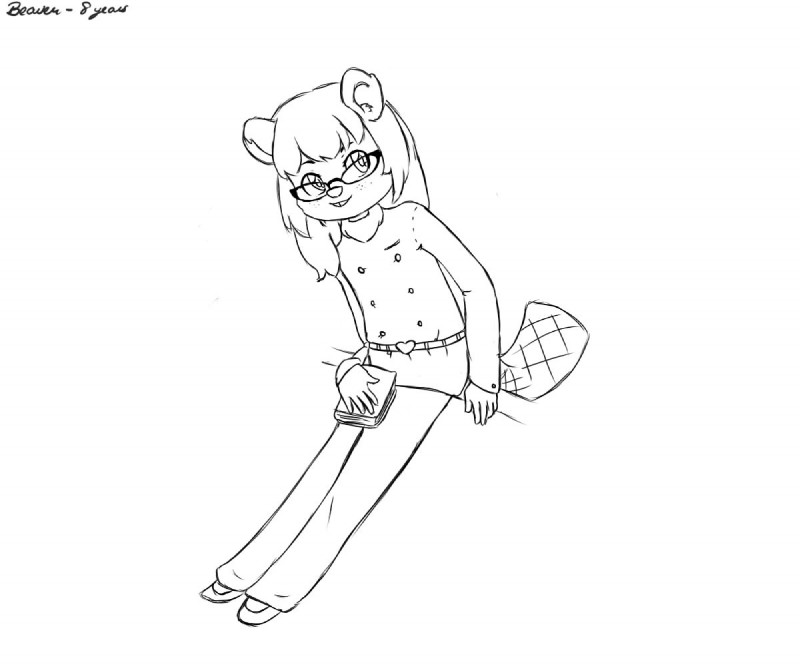 anthro eyewear female glasses simple_background solo young young_anthro domzywomzy beaver mammal rodent 6:5 monochrome