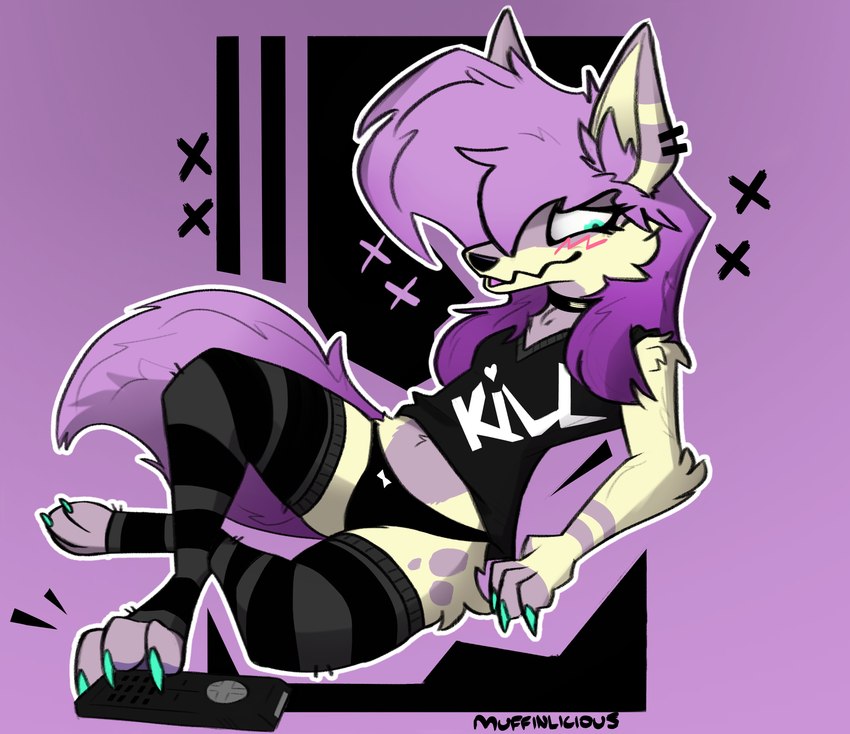 alternative_fashion anthro belly blush bottomless clothed clothing colored_nails emo female goth hair nails partially_clothed purple_hair solo sparklefur muffinlicious friz absurd_res hi_res