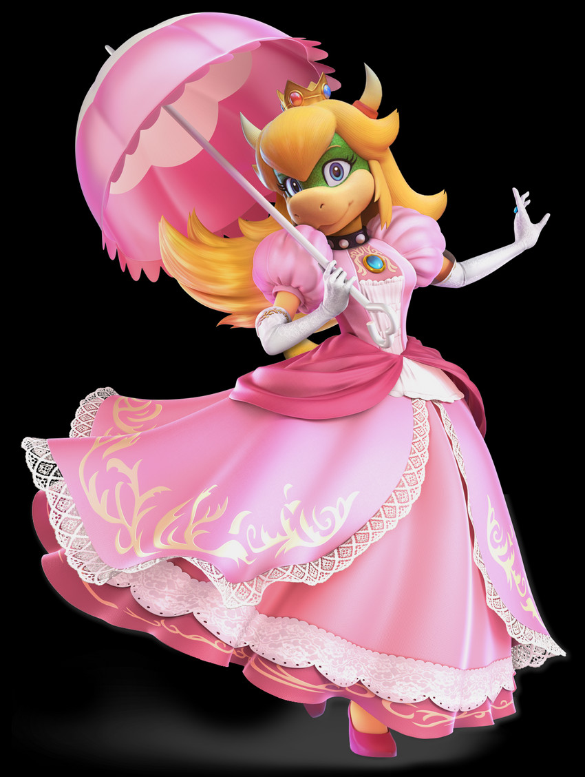 alternate_species anthro clothed clothing crown dress female hair headgear horn simple_background solo transparent_background umbrella nuachro rafaknight-rk third-party_edit mario_bros nintendo super_smash_bros. princess_koopa princess_peach koopa scalie 3d_(artwork) alpha_channel digital_media_(artwork) hi_res