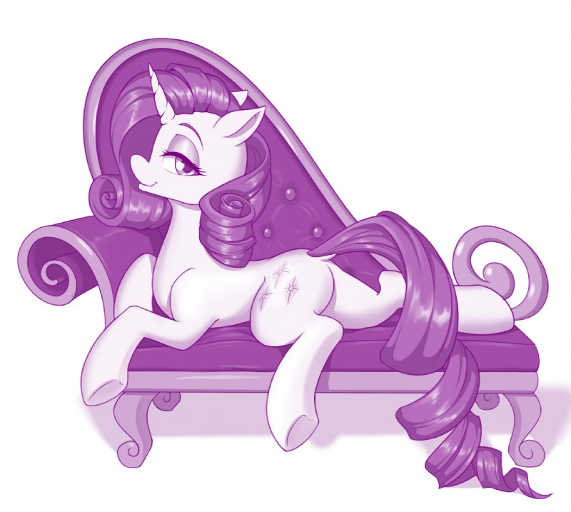 drill_curls fainting_couch female feral furniture hair horn looking_at_viewer solo dstears friendship_is_magic hasbro my_little_pony mythology rarity_(mlp) equid equine mammal mythological_creature mythological_equine unicorn purple_theme