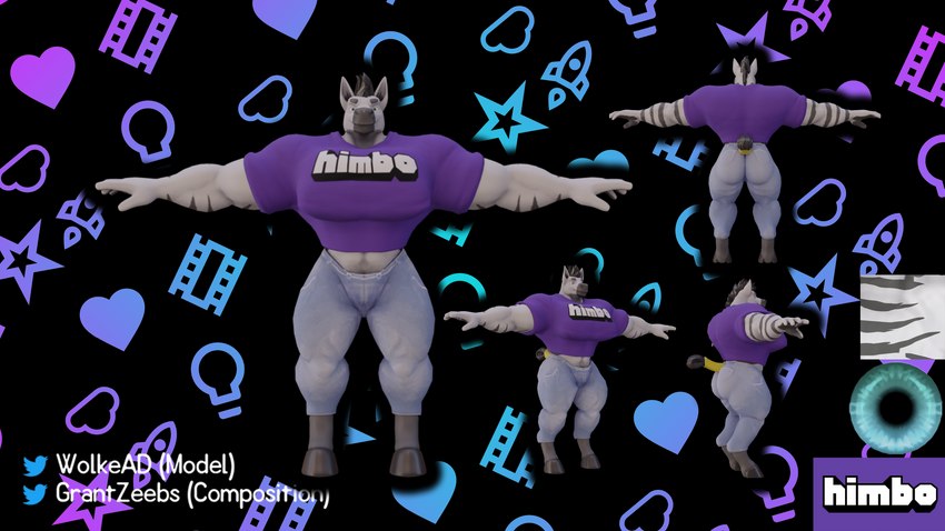 anthro barazoku big_muscles brand_parody clothing gradient_background huge_muscles male muscular pattern_background shirt simple_background solo standing text text_on_clothing text_on_shirt text_on_topwear topwear twitch.tv grant_johnson equid equine mammal zebra himbo 16:9 3d_(artwork) 4k absurd_res digital_media_(artwork) hi_res model_sheet widescreen