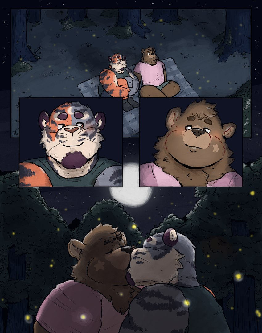 duo forest kissing light love male male/male moonlight muscular muscular_male night outside picnic plant romantic romantic_ambiance romantic_couple shy slightly_chubby slightly_chubby_male tree mamayong_(artist) boof foros ambient_arthropod ambient_firefly ambient_insect arthropod bear beetle brown_bear elateroid felid feline firefly grizzly_bear insect mammal pantherine tiger ursine absurd_res comic hi_res