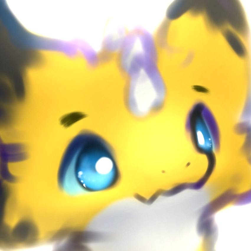 ambiguous_form ambiguous_gender blue_eyes blue_sclera fur horn outside solo yellow_body yellow_fur snoiifoxxo kobold scalie 1:1 hi_res