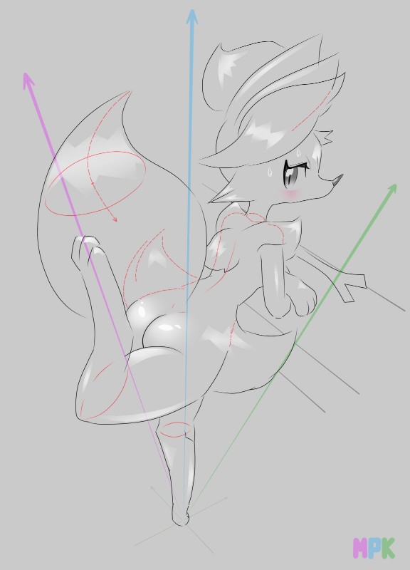 anthro bodily_fluids butt female looking_back nude paws pose simple_background solo sweat white_background fullfolka nintendo pokemon braixen canid canine generation_6_pokemon mammal pokemon_(species) digital_media_(artwork) hi_res line_art