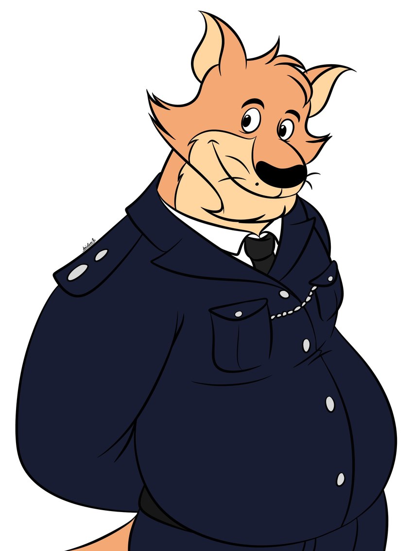 anthro belly big_belly black_nose brown_body clothing male overweight overweight_male police police_uniform shirt simple_background solo topwear uniform white_background anilover16 brok_the_investigator cowcat_games sin_silver kangaroo macropod mammal marsupial 2023 3:4 absurd_res hi_res