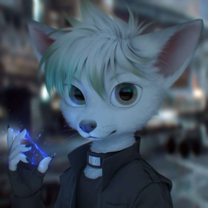 5_fingers anthro black_nose blurred_background claws clothed clothing day fingers fur green_eyes hair looking_at_viewer male outside solo whiskers wayn_animation canid canine fox mammal 1:1 2022 adobe_photoshop_(artwork) digital_media_(artwork) hi_res