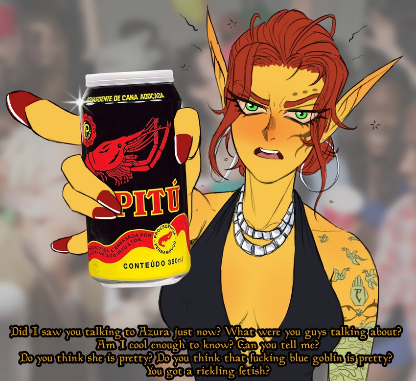 5_fingers aguardente beverage_can blush drunk eyebrows female fingers holding_object humanoid_pointy_ears humor looking_at_viewer not_furry pointy_ears profanity substance_intoxication talking_to_viewer text ratopombo bethesda_game_studios cc-by-nc-nd creative_commons microsoft morrowind the_elder_scrolls almalexia chimer_(the_elder_scrolls) deity elf humanoid absurd_res english_text hi_res portuguese_text