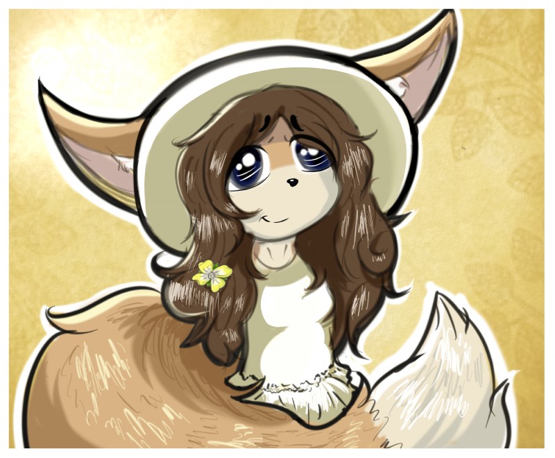 anthro big_tail blue_eyes border brown_body brown_fur brown_hair clothing dress female fluffy fluffy_tail fur hair solo sundress tail white_border foxy101 chelsea_larimore canid canine fennec_fox fox mammal true_fox absurd_res hi_res icon