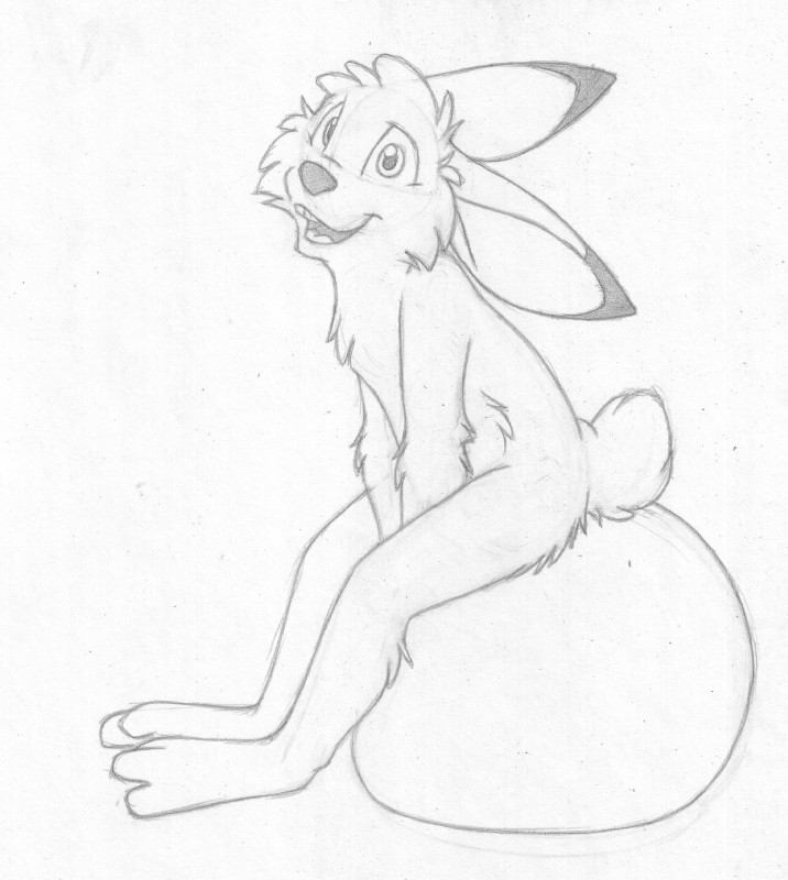 anthro ball barefoot biped buckteeth feet looking_at_viewer male nude open_mouth side_view sitting sitting_on_ball smile solo space_hopper teeth young young_anthro young_male mizzyam jake_cottontail lagomorph leporid mammal rabbit absurd_res graphite_(artwork) greyscale hi_res monochrome traditional_media_(artwork)