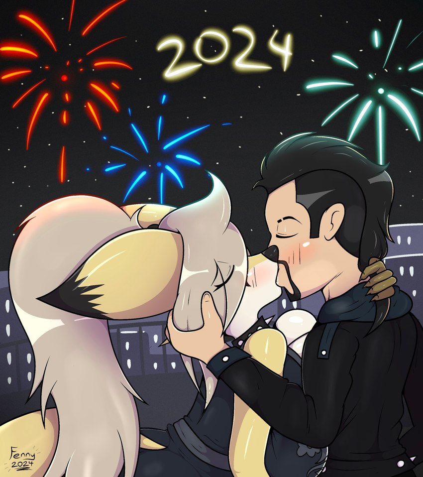 anthro big_breasts big_butt blush breasts building butt clothed clothing detailed_background duo eyes_closed female female_on_human fireworks fur hair holidays huge_breasts huge_butt human_on_anthro interspecies kissing male male/female night ponytail romantic romantic_ambiance romantic_couple short_stack simple_background tail text thick_thighs wide_hips fennyfen_1 new_year fay_(fennyfen_1) fenny_(fennyfen_1) canid canine fennec_fox fox human mammal true_fox absurd_res digital_media_(artwork) hi_res