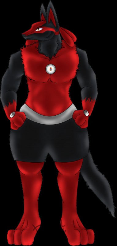 alternate_color anthro black_body black_fur evolutionary_stone fur male mega_stone muscular muscular_anthro muscular_male pseudo_clothing red_body red_fur solo draguel nintendo pokemon adal fan_character canid canine generation_4_pokemon lucario mammal pokemon_(species) 2016 absurd_res alpha_channel digital_media_(artwork) hi_res