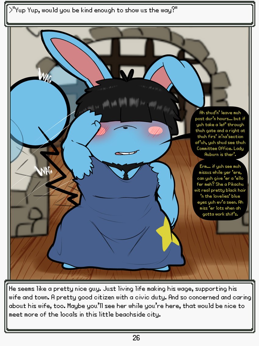 anthro beard blush clothed clothing dialogue facial_hair gate gateway hair hidden_eyes male muscular narration solo speech_bubble text window wooden_planks softestpuffss nintendo pokemon pokemon_mystery_dungeon rodent_powered_(softestpuffss) spike_chunsoft reagan_nester_(rodent_powered) azumarill generation_2_pokemon pokemon_(species) absurd_res english_text hi_res