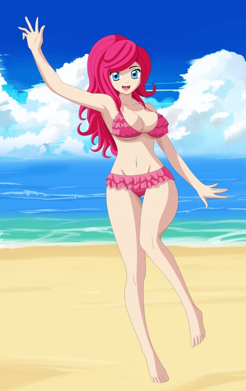 alternate_species big_breasts bikini breasts cleavage clothed clothing female humanized looking_at_viewer not_furry skimpy smile solo swimwear two-piece_swimsuit zantyarz friendship_is_magic hasbro my_little_pony pinkie_pie_(mlp) human mammal absurd_res hi_res