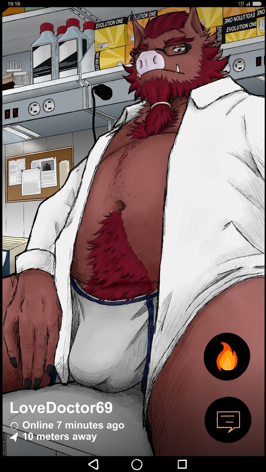 anthro balls_outline beard belly bulge clothed clothing detailed_background detailed_bulge doctor eyewear facial_hair genital_outline glasses humanoid_hands inside male navel open_clothing open_shirt open_topwear overweight overweight_male penis_outline shirt sitting solo text topwear underwear szremna password_(visual_novel) oswin_(password) mammal suid suine sus_(pig) wild_boar 2021 absurd_res english_text hi_res