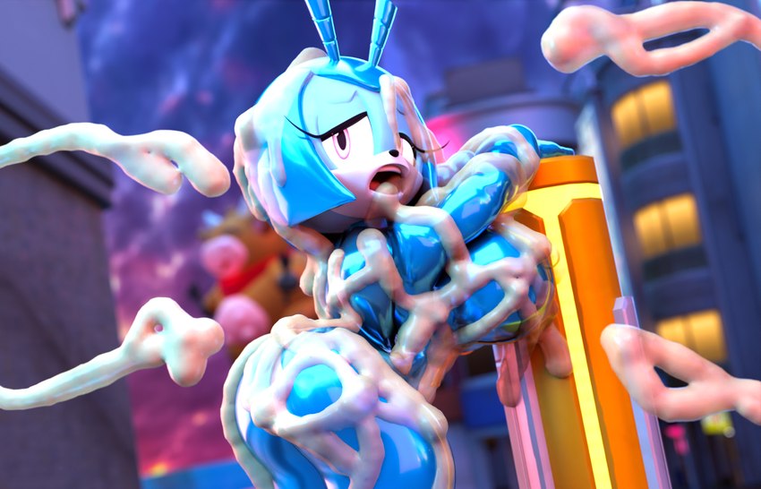 antennae_(anatomy) anthro bent_over big_breasts blue_body blue_bodysuit blue_clothing blue_latex blue_skinsuit blurred_background bodily_fluids bodysuit boots breasts butt clothing cum cum_all_over cum_in_mouth cum_inside cum_on_arm cum_on_back cum_on_body cum_on_breasts cum_on_butt cum_on_face detailed_background excessive_cum excessive_genital_fluids eyelashes female footwear genital_fluids glistening glistening_bodysuit glistening_boots glistening_clothing glistening_footwear glistening_gloves glistening_handwear glistening_latex glistening_skinsuit gloves handwear latex latex_bodysuit latex_clothing latex_gloves latex_handwear latex_skinsuit latex_uniform military_uniform offscreen_character open_mouth pink_eyes rubber_clothing shoes skinsuit solo teeth thick_thighs tight_clothing uniform wide_hips palisal idw_publishing sega sonic_the_hedgehog_(comics) sonic_the_hedgehog_(idw) sonic_the_hedgehog_(series) jewel_the_beetle arthropod beetle insect 14:9 2025 3d_(artwork) blender_(artwork) digital_media_(artwork) hi_res