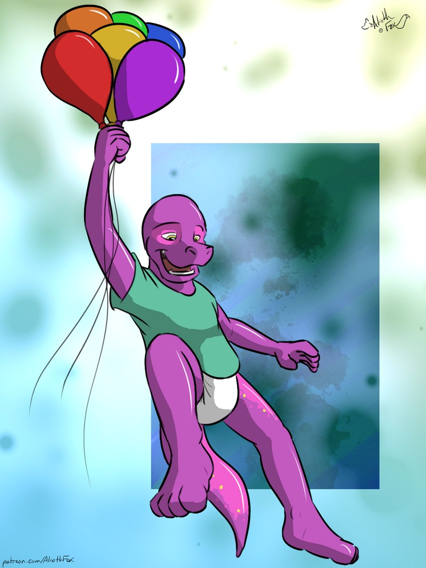 anthro balloon clothed clothing diaper feet holding_balloon holding_object humanoid_feet inflatable looking_down male open_mouth outstretched_arm outstretched_legs plantigrade pool_toy simple_background smile solo teeth_showing wearing_diaper airwolf1987 zoran animate_inanimate dinosaur living_inflatable prehistoric_species reptile scalie 3:4 hi_res