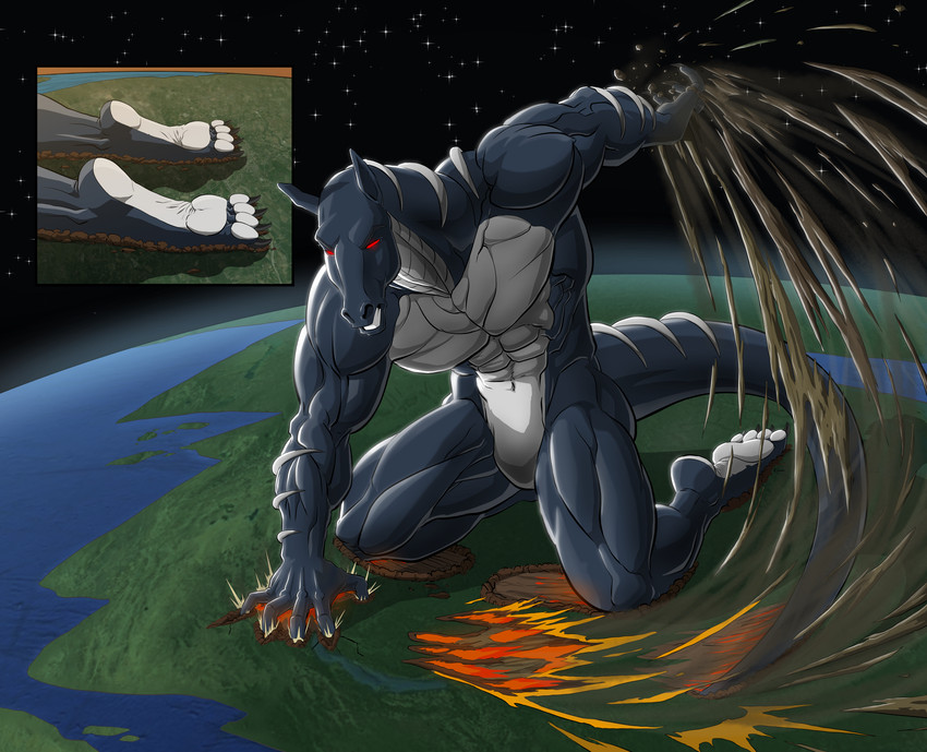 anthro claws crush destruction divine feet fingers fusion macro male muscular muscular_anthro muscular_male paws planet soles solo tail terra_macro toes einom mythology nillus demon dragon equid equine horse hybrid lizard mammal mythological_creature mythological_scalie reptile scalie absurd_res hi_res