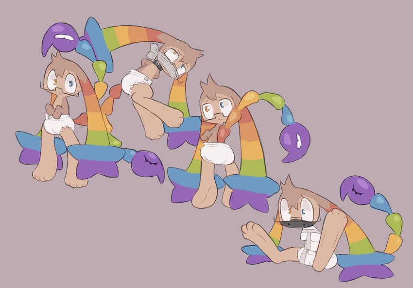 anthro bdsm brown_body brown_fur clean_diaper cloth_gag clothed clothing collar diaper eyewear female fur gag glasses heterochromia multicolored_ears multicolored_tail rainbow_tail restrained restraints solo straitjacket tail wearing_diaper conditional_dnp labbit_(artist) l33t_(labbit) labbit lagomorph mammal hi_res