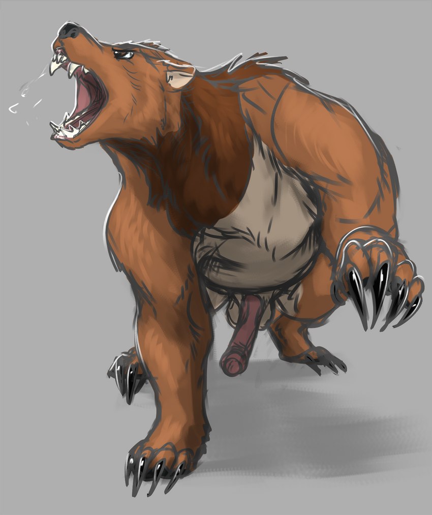 anatomically_correct anatomically_correct_genitalia anatomically_correct_penis angry animal_genitalia animal_penis balls bodily_fluids claws erection feral genitals hair male mane mane_hair open_mouth penis roaring saliva saliva_string sheath solo teeth teeth_showing ursine_penis walking sephrendemon kuruk_(character) bear brown_bear grizzly_bear mammal ursine hi_res