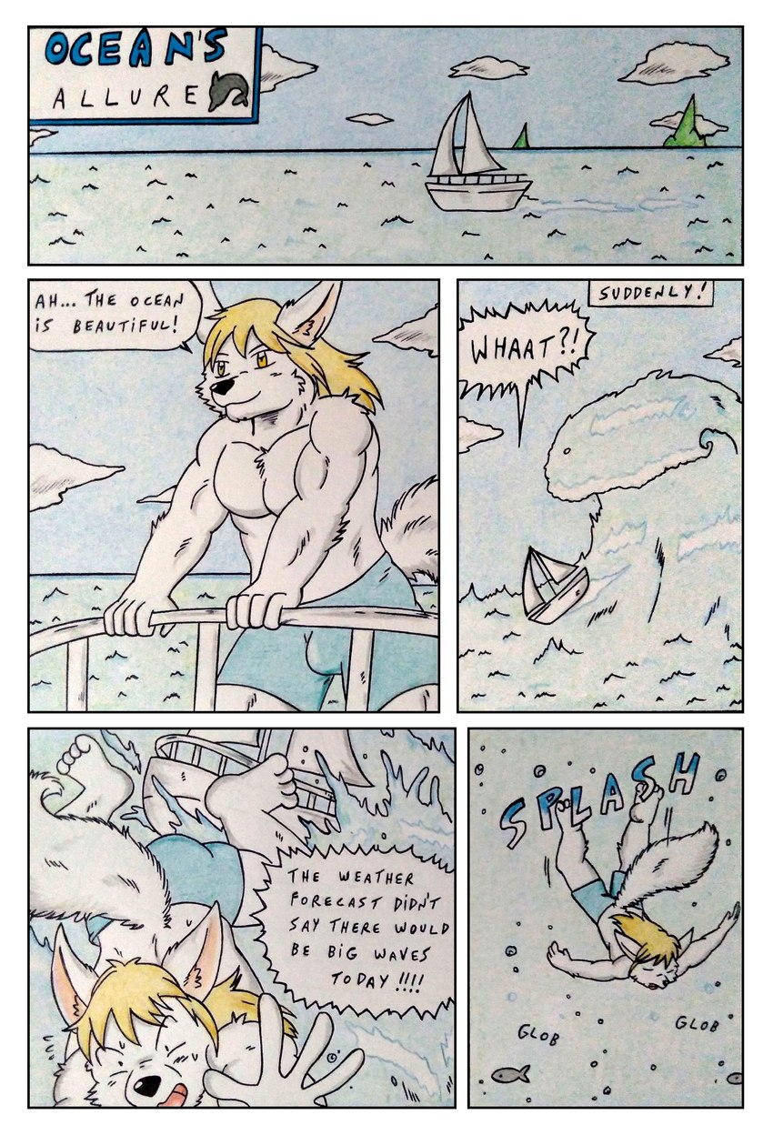 anthro asphyxiation athletic athletic_anthro athletic_male big_ears black_nose blonde_hair blue_bottomwear blue_clothing blue_shorts bottomwear bulge clothed clothing comic_panel dialogue drowning falling fluffy fluffy_tail fur hair male onomatopoeia pecs sailing sailing_ship sailing_watercraft scared scared_expression scared_face sea ship shirtless shirtless_anthro shirtless_male shorts shorts_only sound_effects speech_bubble splash splashing_water tail text topless underwater vehicle water watercraft wave white_body white_fur yellow_eyes dashthefox canid canine fennec_fox fox mammal true_fox 2024 absurd_res comic hi_res traditional_media_(artwork)