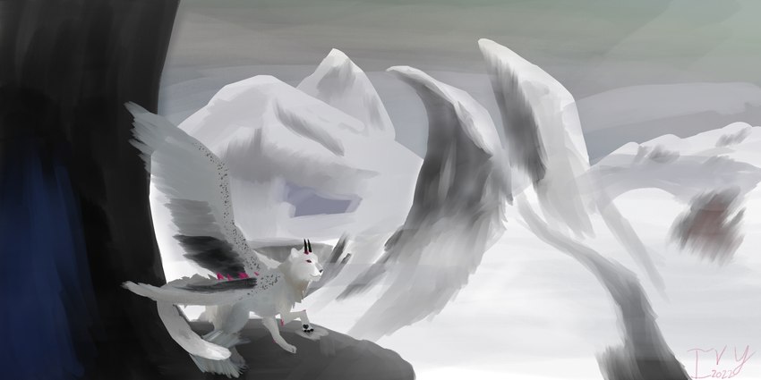 ambiguous_gender crystal detailed_background feathers feral fog grey_sky horn mountain royalty simulated_traditional_(artwork) sky snow solo tail tail_feathers wings evelyn_ivy evelyn_river_ivy deity eldritch_being felid mammal pantherine snow_leopard 2022 2:1 absurd_res digital_media_(artwork) digital_painting_(artwork) hi_res andromorph_(lore)