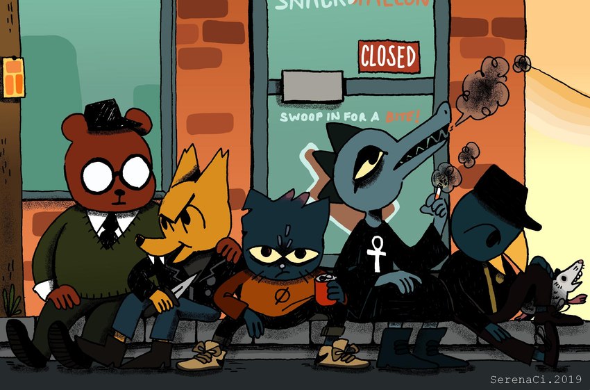 germ warfare, trash king rabies, angus delaney, bea santello, mae borowski, and etc (night in the woods) created by apple toast