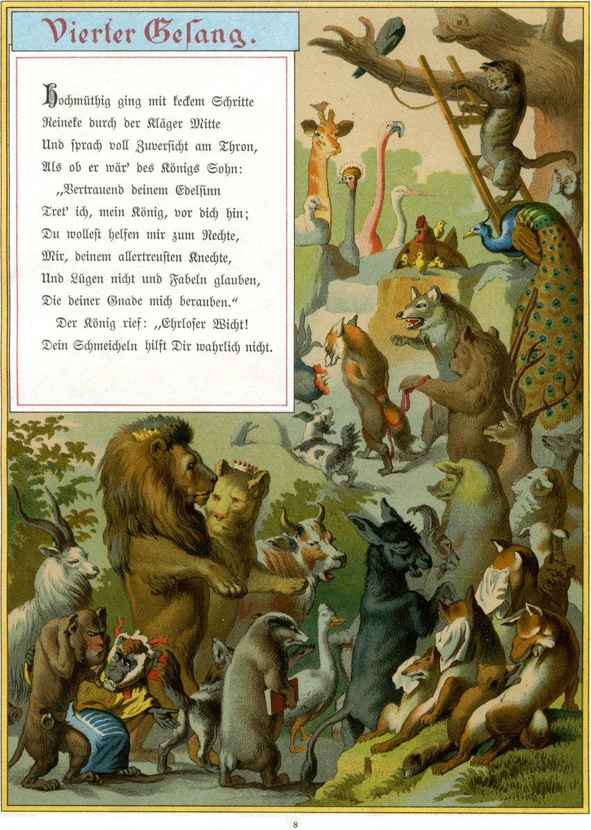 5_fingers ambiguous_gender angry anthro antlers barefoot belly belt_only big_tail biped black_body black_fur bodily_fluids book bound brown_body brown_fur claws clothed clothing covering covering_eyes covering_face crown crying digitigrade dipstick_tail family feathers feet female feral fingers fur gesture grass grey_body grey_fur group hand_on_back hands_behind_back hands_tied headgear holding_book holding_object holding_rope horn huge_tail in_tree king ladder large_group leaf looking_at_another looking_down male mane markings multicolored_body multicolored_feathers multicolored_fur multicolored_tail noose nude open_mouth outside pink_body pink_feathers plant plantigrade predator/prey quadruped queen romantic romantic_couple rope royalty sad semi-anthro shaking_fist sitting tail tail_feathers tail_markings tears teeth text toe_claws topwear tree two_tone_body two_tone_fur walking waving waving_hand white_belly white_body white_feathers white_fur yellow_clothing yellow_topwear young young_ambiguous young_feral fedor_flinzer public_domain baldwin belin bruin_(reynard_cycle) cointereau curtise grinbert hermeline king_noble queen_fiere reynard_the_fox tibert ysengrin anatid anseriform anserinae asinus avian badger bear bird bovid bovine canid canine canis caprine cattle chicken corvid deer domestic_cat domestic_dog donkey equid equine felid feline felis fox galliform gallus_(genus) giraffe giraffid goose haplorhine lion mammal monkey mustelid musteline oscine owl pantherine passerine peafowl phasianid primate red_fox rodent sheep suid suine true_fox wolf 1881 19th_century absurd_res ancient_art german_text hi_res traditional_media_(artwork) mother_(lore) mother_and_child_(lore) parent_(lore) parent_and_child_(lore)