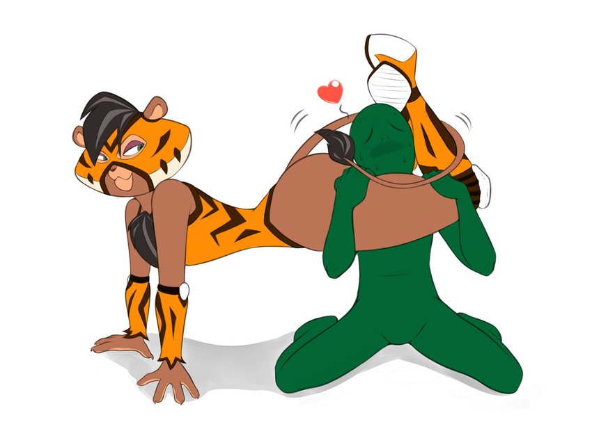 anthro big_butt butt dominant dominant_female duo female headscissor leg_wrap male mask sports_mask sportswear tail_around_neck thick_thighs wrestling wrestling_mask wrestling_singlet jegc el_arca anon bruma felid human lion mammal pantherine