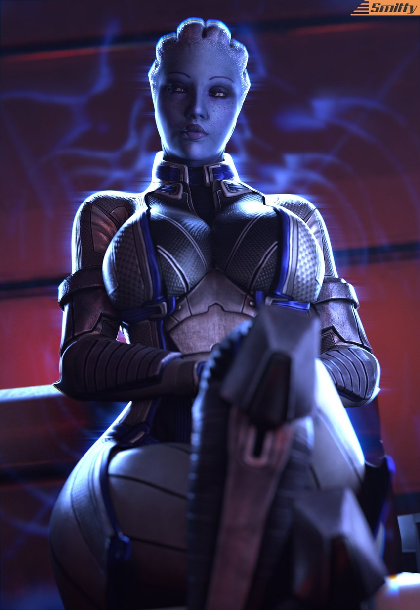 big_breasts blue_body blue_eyes blue_skin breasts clothed clothing crossed_legs eyebrows eyelashes female freckles lips not_furry sitting solo wide_hips smitty34 bioware electronic_arts mass_effect liara_t'soni alien alien_humanoid asari humanoid 2024 3d_(artwork) blender_(artwork) digital_media_(artwork) hi_res