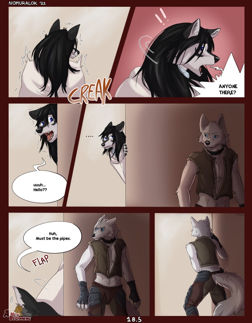 ambiguous_gender anthro clothed clothing dialogue duo fur intersex male maleherm speech_bubble tail text nomuralok etis snow_(matthewdragonblaze) canid canine canis mammal wolf 2021 comic digital_media_(artwork) english_text hi_res