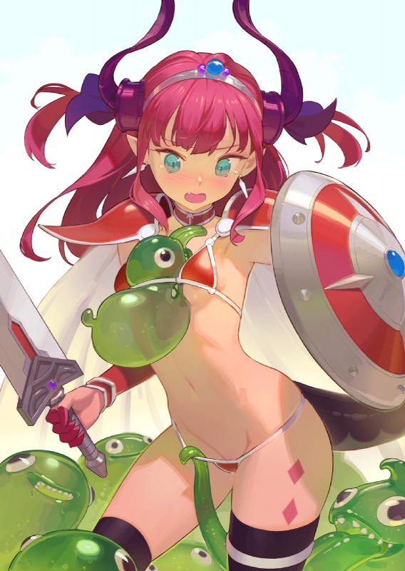 armor assisted_exposure bikini bikini_armor blue_eyes breasts clothing curvy_female curvy_figure curvy_humanoid female hair horn hourglass_figure hourglass_figured_female hourglass_figured_humanoid humanoid_pointy_ears long_hair melee_weapon navel open_mouth pink_hair pointy_ears slime small_breasts small_waist solo swimwear sword tail tentacles translucent translucent_body translucent_tentacles translucent_tongue two-piece_swimsuit unconvincing_armor weapon wide_hipped_female wide_hipped_humanoid wide_hips tim_loechner fate_(series) mythology type-moon brave-eliza elizabeth_bathory_(fate) animal_humanoid dragon dragon_humanoid horned_humanoid humanoid mythological_creature mythological_scalie scalie tailed_humanoid hi_res