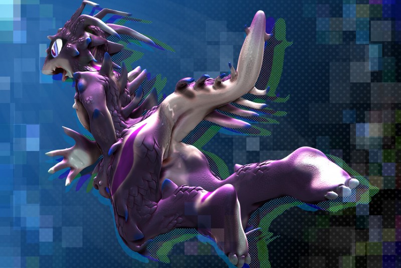 anthro blue_markings countershade_feet countershade_hands countershading drop_shadow feet male markings multicolored_outline open_mouth outline purple_body purple_eyes purple_scales scales shocked solo tail sdx3 mythology randrana dragon mythological_creature mythological_scalie scalie 3d_(artwork) digital_media_(artwork) hi_res