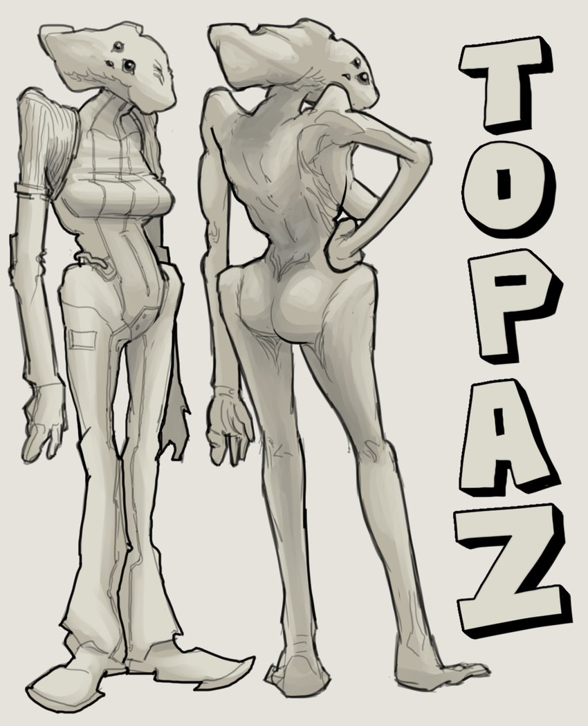 6_eyes breasts butt clothing elongated_head female jumpsuit long_head medium_breasts mouthless multi_eye nude science_fiction skinny solo spacesuit sphincter unusual_anatomy md34 kilmandy_8_(md34) topaz_(md34) alien humanoid posthuman hi_res